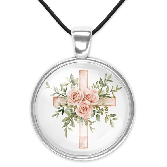 Jewelry - Floral Cross Pendant Necklace 1 Inch